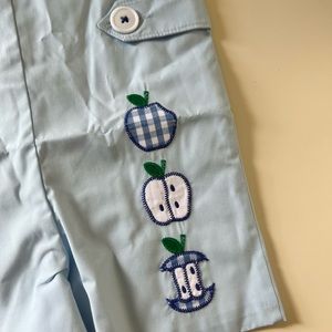 Beaufort bonnet company blue apple Jon Jon, romper, button overalls 6-12 months